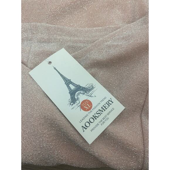 AOOKSMERY Women’s Sexy Glitter Spaghetti Strap Mini Dress Bodycon Peach Size XL - Picture 4 of 4